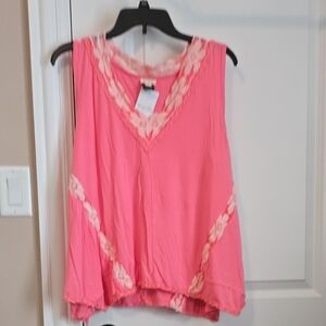 POL Pink Sleeveless Blouse with Lace Trim